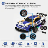 KidoKraze 1:16 scale high-speed 4WD RC drift racing car with sleek black design and detailed body, perfect for remote control racing.