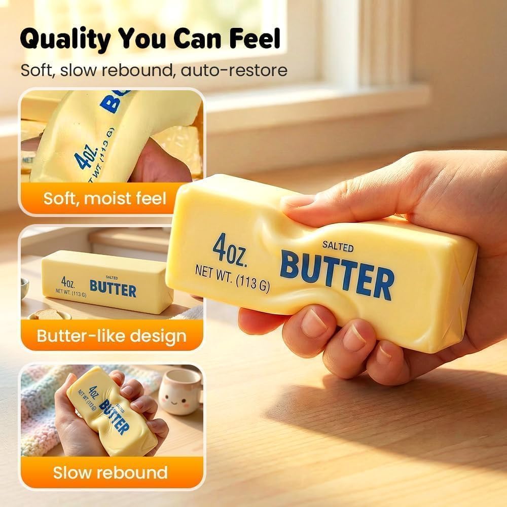 KidoKraze Butter Squishy, soft yellow squishy toy with a realistic butter shape and smooth texture, perfect for stress relief.