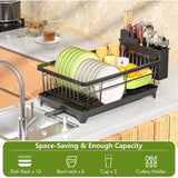 Kitchen Dish Drying Rack with Utensil Holder and Cutting Board Attachment