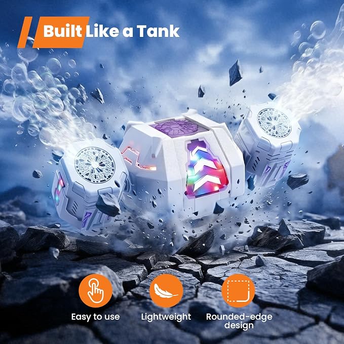 KidoKraze automatic dual-head bubble gun with 360-degree rotating bubble blower machine, creating colorful bubbles.