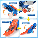 Dinosaur Truck Blue: Sliding Car Launcher & Transport Carrier Toy