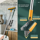3-in-1 V-Shaped Floor Scrub Brush with Long Handle and Squeegee