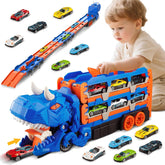 2-in-1 Dinosaur Transport Truck Toy Set with Racing Cars & Expandable Track