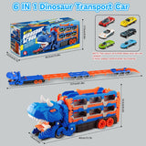 2-in-1 Dinosaur Transport Truck Toy Set with Racing Cars & Expandable Track