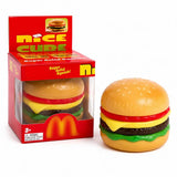 KidoKraze McDonald's Burger Squishy stress relief toy, soft squeeze toy resembling a cheeseburger with lettuce and buns.
