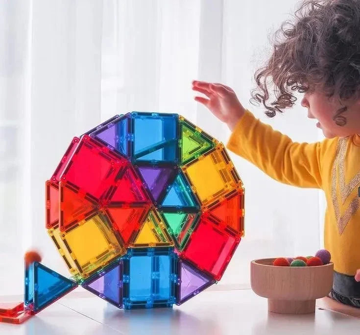 Colorful 62-piece magnetic building blocks set by KidoKraze for kids, designed for STEM learning and creative play.