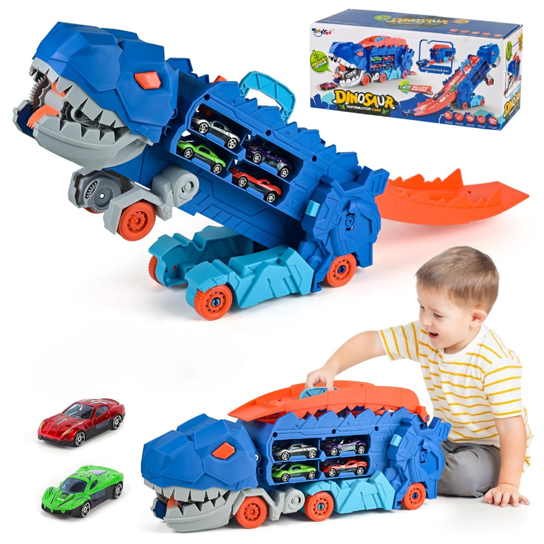 Dinosaur Truck Blue: Sliding Car Launcher & Transport Carrier Toy