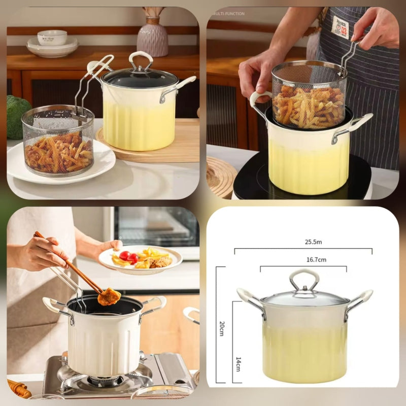 Multi-Function Stainless Steel Frying Pot with Strainer Basket