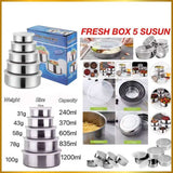 5 Pcs Stainless Steel Fresh Storage Box Set with Airtight Lids