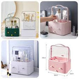 Portable Dustproof Makeup Organizer Box with LED Mirror and Drawers