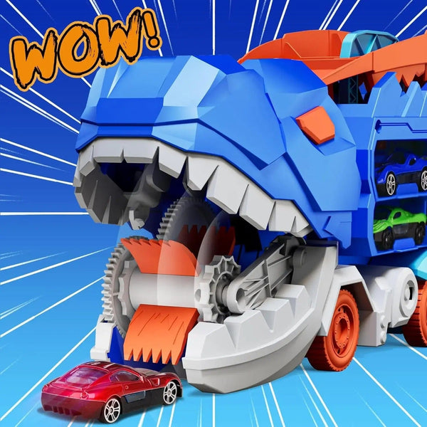 Dinosaur Truck Blue: Sliding Car Launcher & Transport Carrier Toy