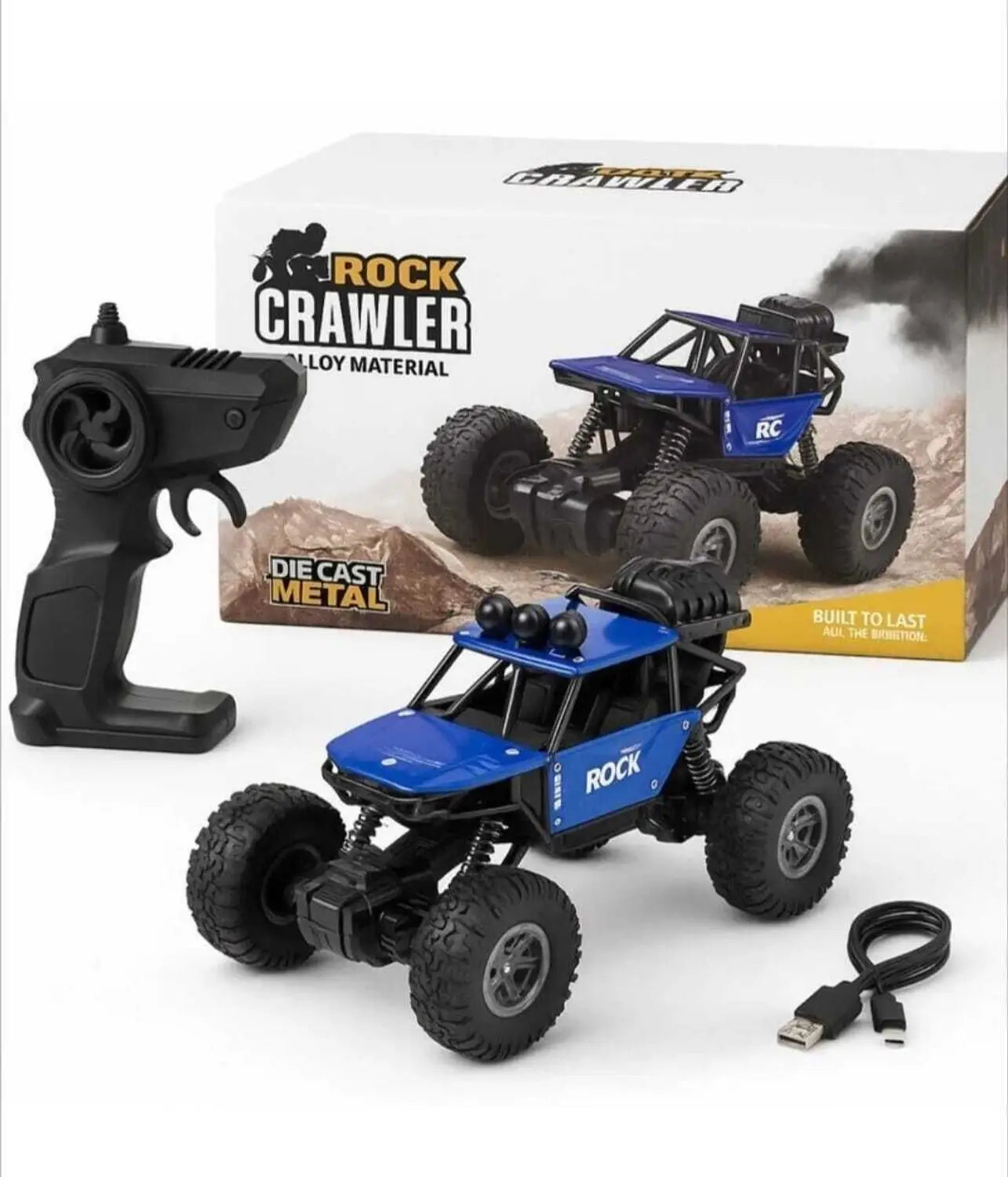 KidoKraze RC rock crawler monster truck with 4x4 metal body and pistol grip remote, designed for off-road terrain.
