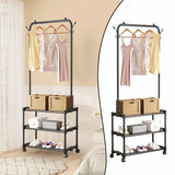 Multi-Functional Mobile Garment Rack with 3-Tier Storage Shelves