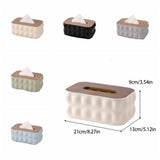Modern Bubble Textured Tissue Box Cover with Wood Style Top