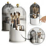 360 Rotating Makeup Brush Organizer with Dustproof Clear Lid Luxury Vanity Storage Box