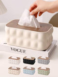 Modern Bubble Textured Tissue Box Cover with Wood Style Top