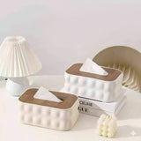 Modern Bubble Textured Tissue Box Cover with Wood Style Top