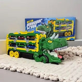 2-in-1 Dinosaur Transport Truck Toy Set with Racing Cars & Expandable Track