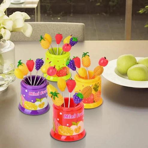 6 Pcs Fruit Pattern Fruit Fork