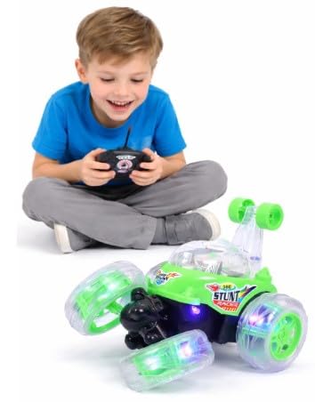 KidoKraze 360° stunt RC car with LED lights and music, showcasing its colorful design and dynamic features for kids.