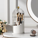 360 Rotating Makeup Brush Organizer with Dustproof Clear Lid Luxury Vanity Storage Box
