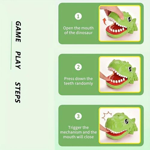 KidoKraze Biting Dinosaur Dentist Game toy with colorful dinosaur and teeth game pieces for kids' fun, interactive play.