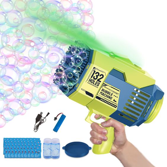 132 Holes Automatic Bubble Machine Racket Launcher For Kids