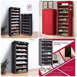 9-Tier Portable Shoe Rack with Dustproof Fabric Cover