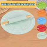 Non-Stick Silicone Rolling Pin and Kneading Mat Set with Measurement Markings