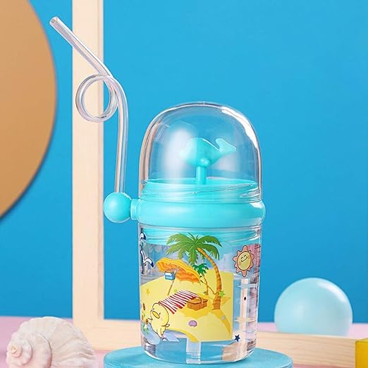 Baby Water Bottle (250ML) Cartoon Whale Children Cup Baby Feeding Bottle Sraw