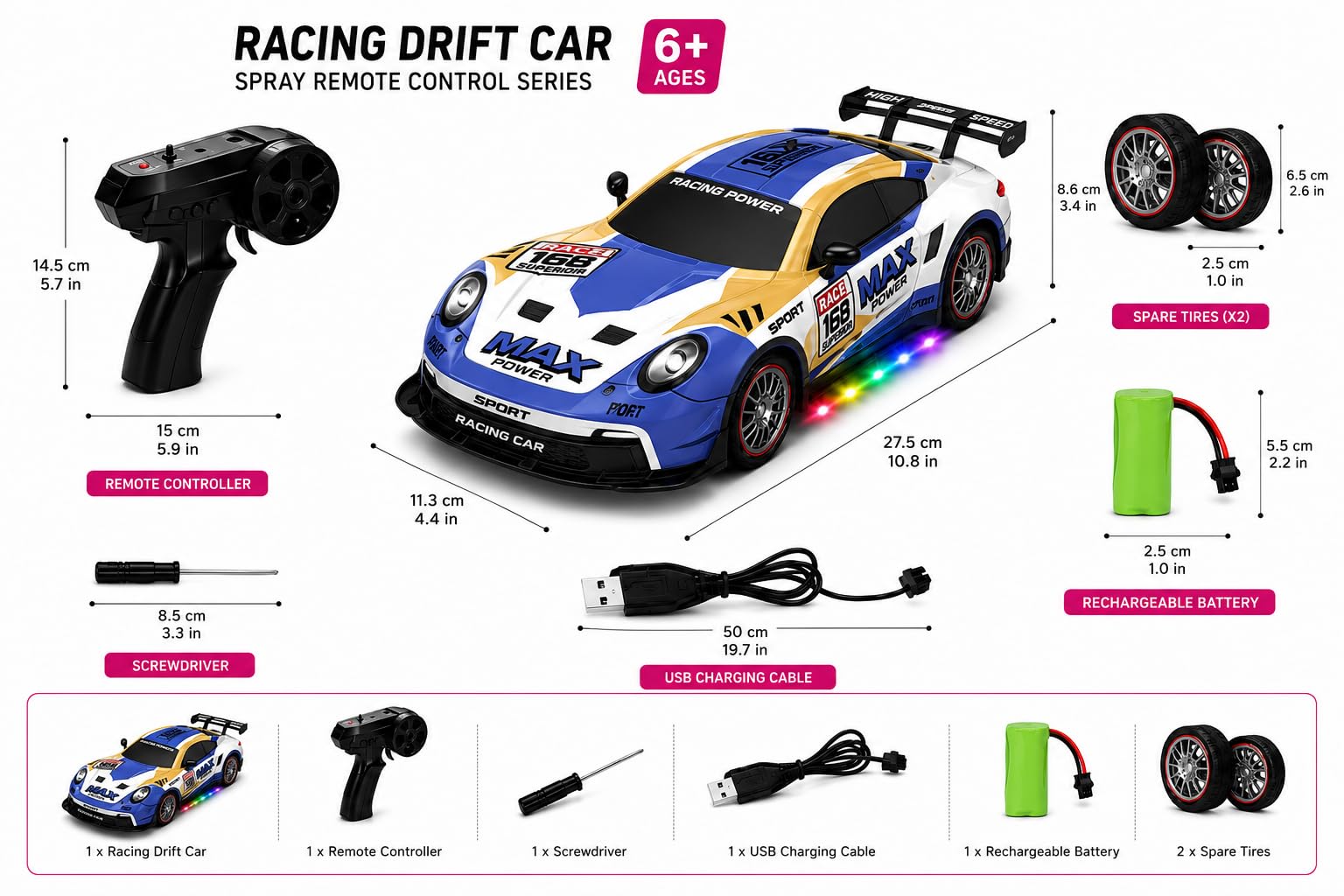 KidoKraze 1:16 scale high-speed 4WD RC drift racing car on track, showcasing sleek design and detailed body.
