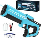 KidoKraze electric LED water gun with target scope, protective goggles, and colorful water spray for outdoor fun.