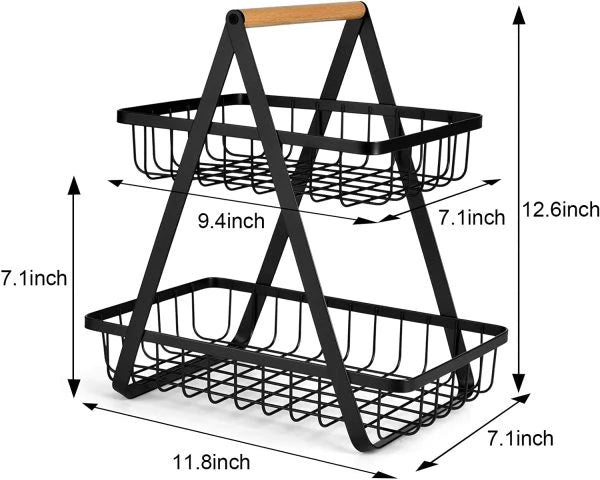 2-Tier Countertop Fruit Basket Storage, Vegetable Rack for Kitchen, Black