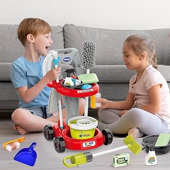 20-Piece Kids Cleaning Trolley Set with Working Vacuum