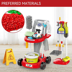 20-Piece Kids Cleaning Trolley Set with Working Vacuum