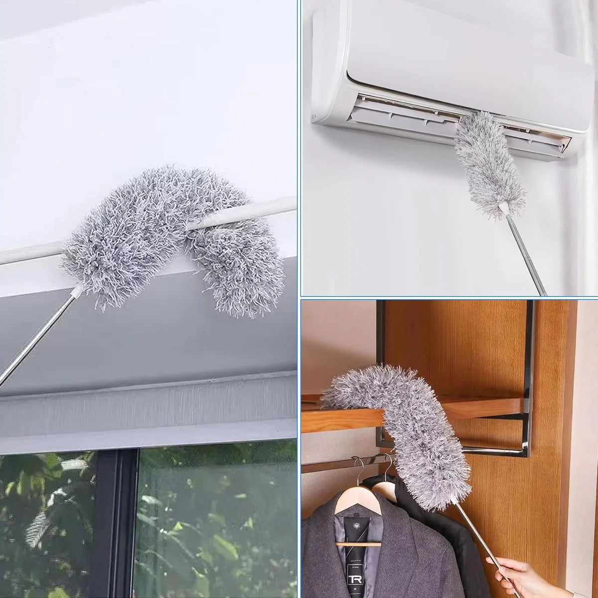 Microfiber Bendable Feather Duster with Extendable Stainless Steel Pole