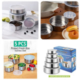 5 Pcs Stainless Steel Fresh Storage Box Set with Airtight Lids