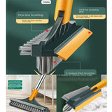 3-in-1 V-Shaped Floor Scrub Brush with Long Handle and Squeegee