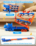 2-in-1 Dinosaur Transport Truck Toy Set with Racing Cars & Expandable Track