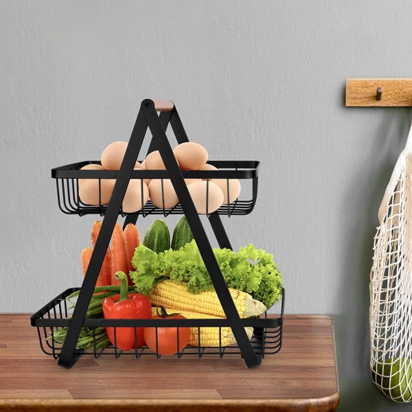 2-Tier Countertop Fruit Basket Storage, Vegetable Rack for Kitchen, Black