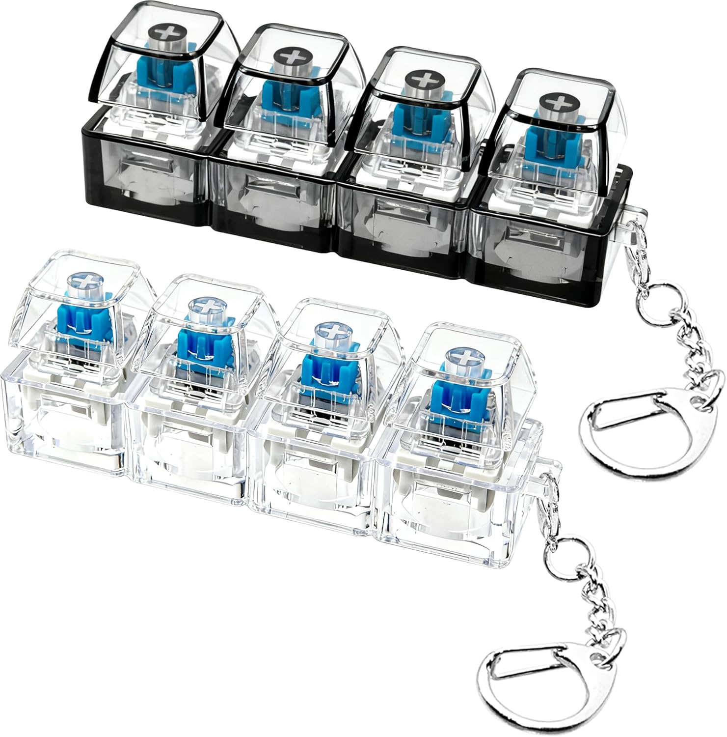 KidoKraze mechanical keyboard clicker keychain with LED light and sound, compact fidget toy for stress relief and tactile fun.