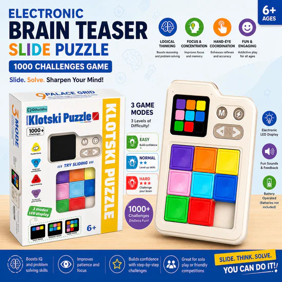 Electronic Brain Teaser Slide Puzzle Game – 1000+ Challenges Klotski Puzzle with LED Display