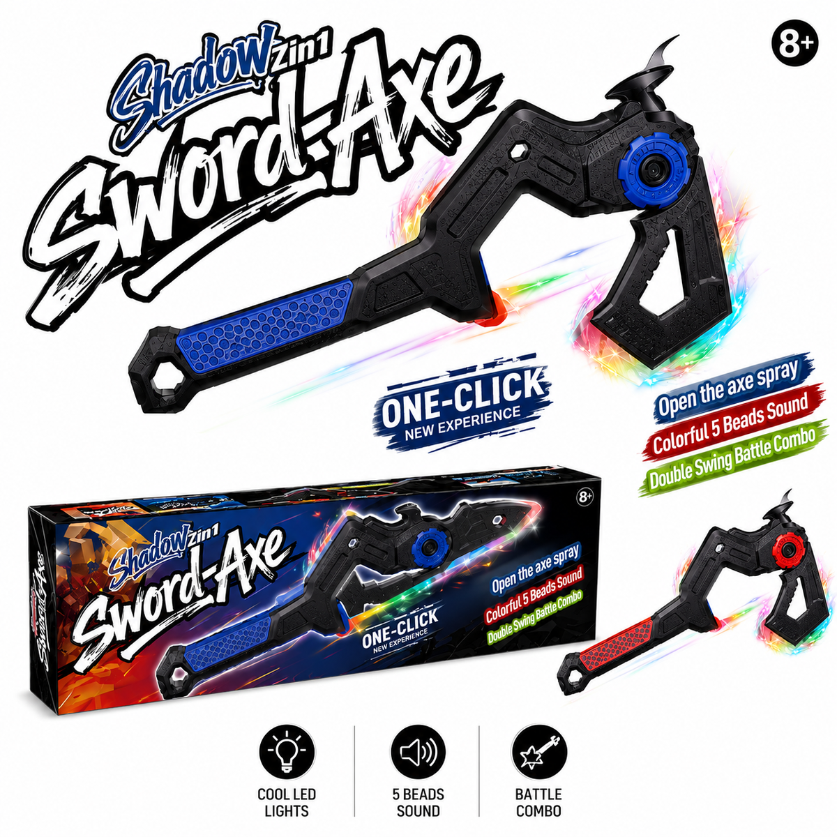 2-in-1 Transforming LED Battle Axe & Sword Toy