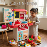 KidoKraze Toys Kitchen Cooking Set with spray effect, includes 50 pretend play accessories for imaginative kitchen play.