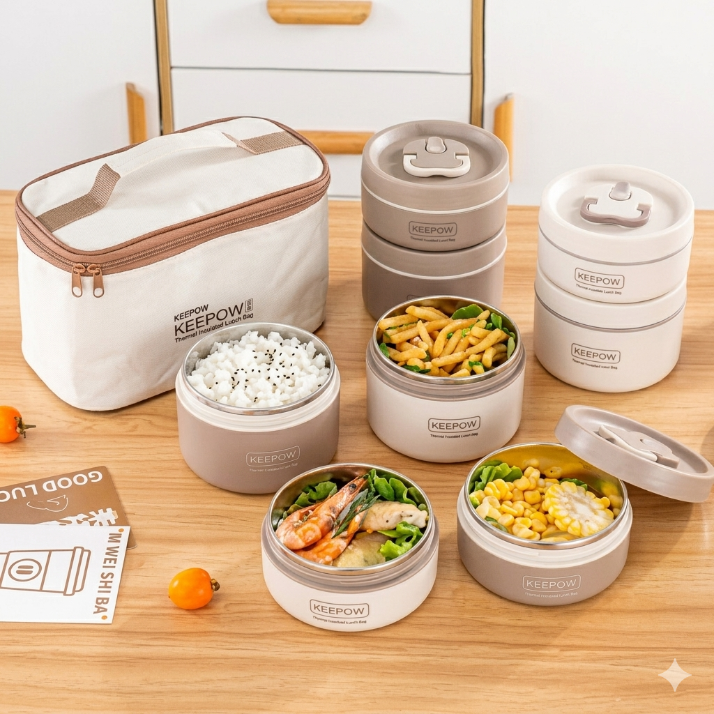 Premium Stackable Stainless Steel Thermal Lunch Box Set with Insulated Carry Bag