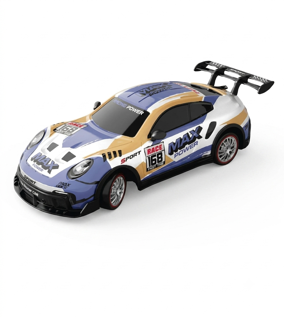 KidoKraze 1:16 scale high-speed 4WD RC drift racing car with sleek design and detailed body in a dynamic racing pose