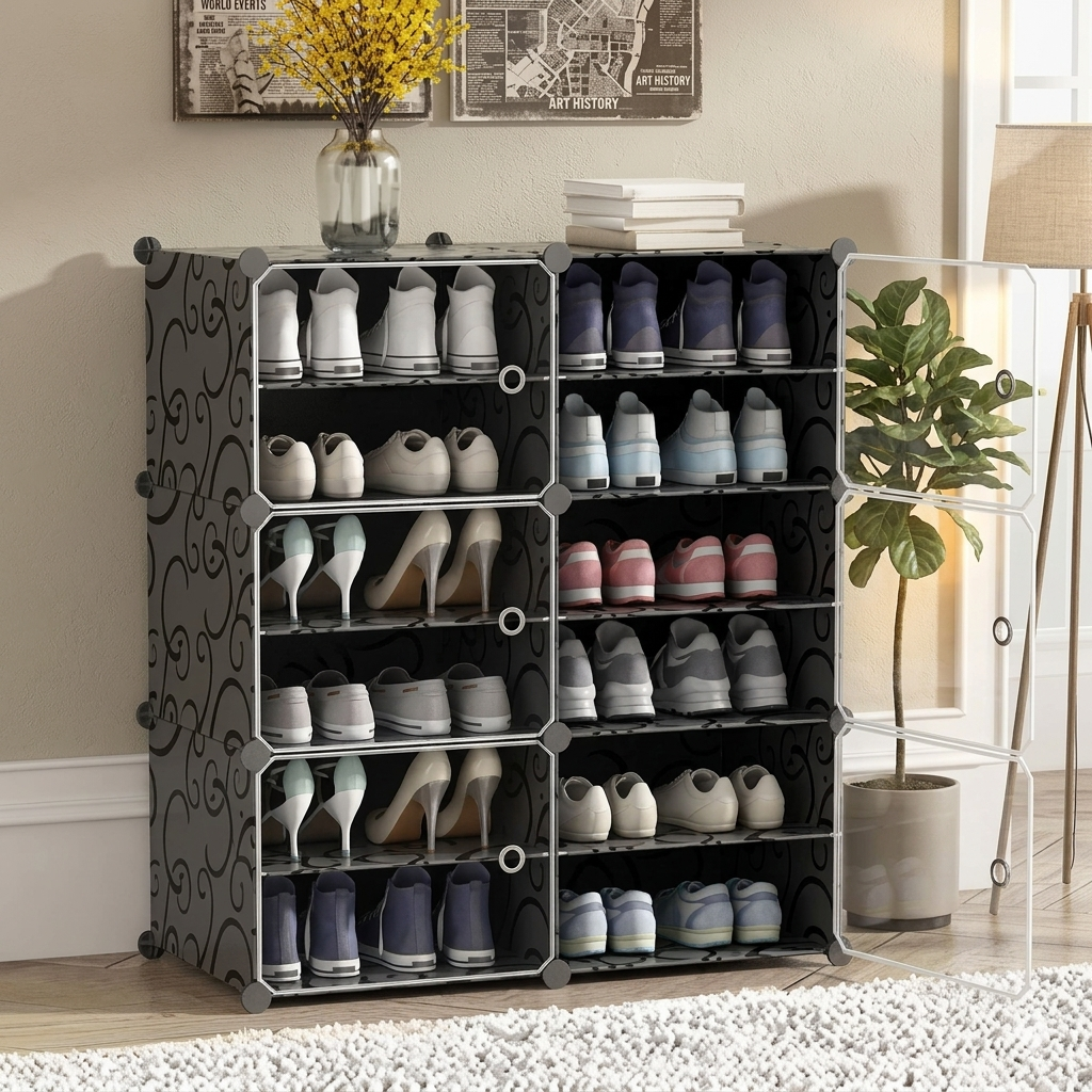 DIY Dustproof Shoe Storage Cabinet with Transparent Doors