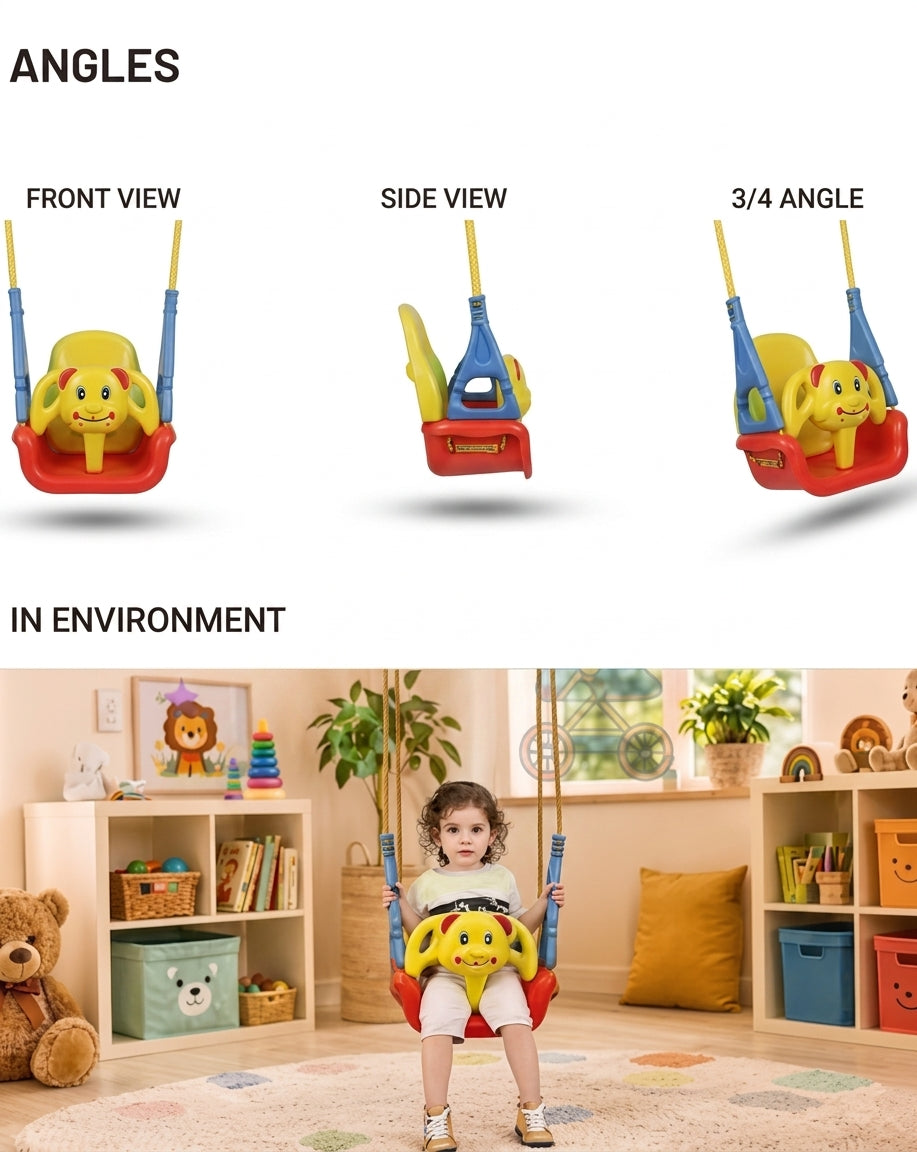 KidoKraze elephant-shaped baby swing seat with adjustable ropes, designed as a safe and comfortable baby essential.