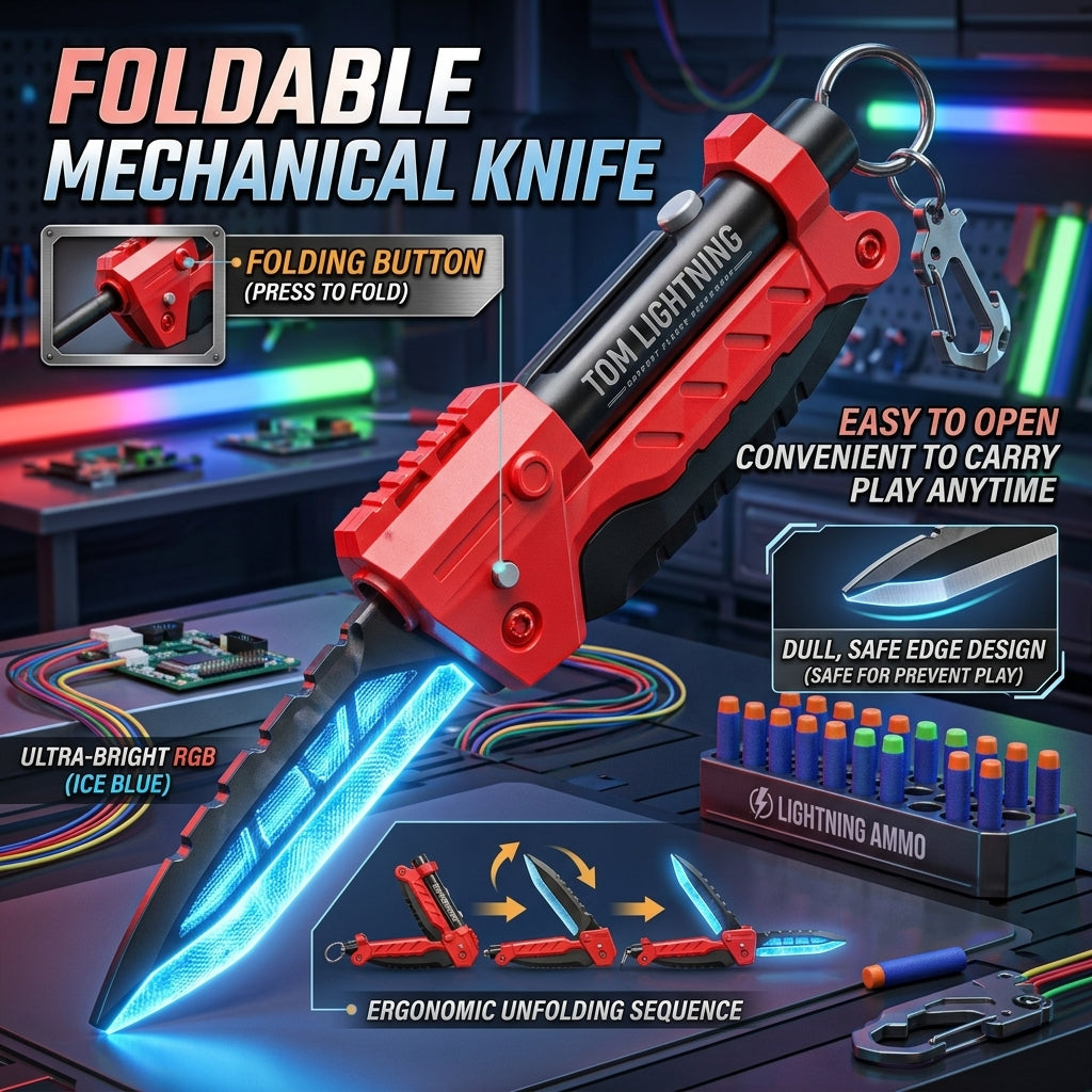 KidoKraze Lightning Folding Knife Blaster Toy with soft foam bullets, compact and foldable for safe play and action fun.
