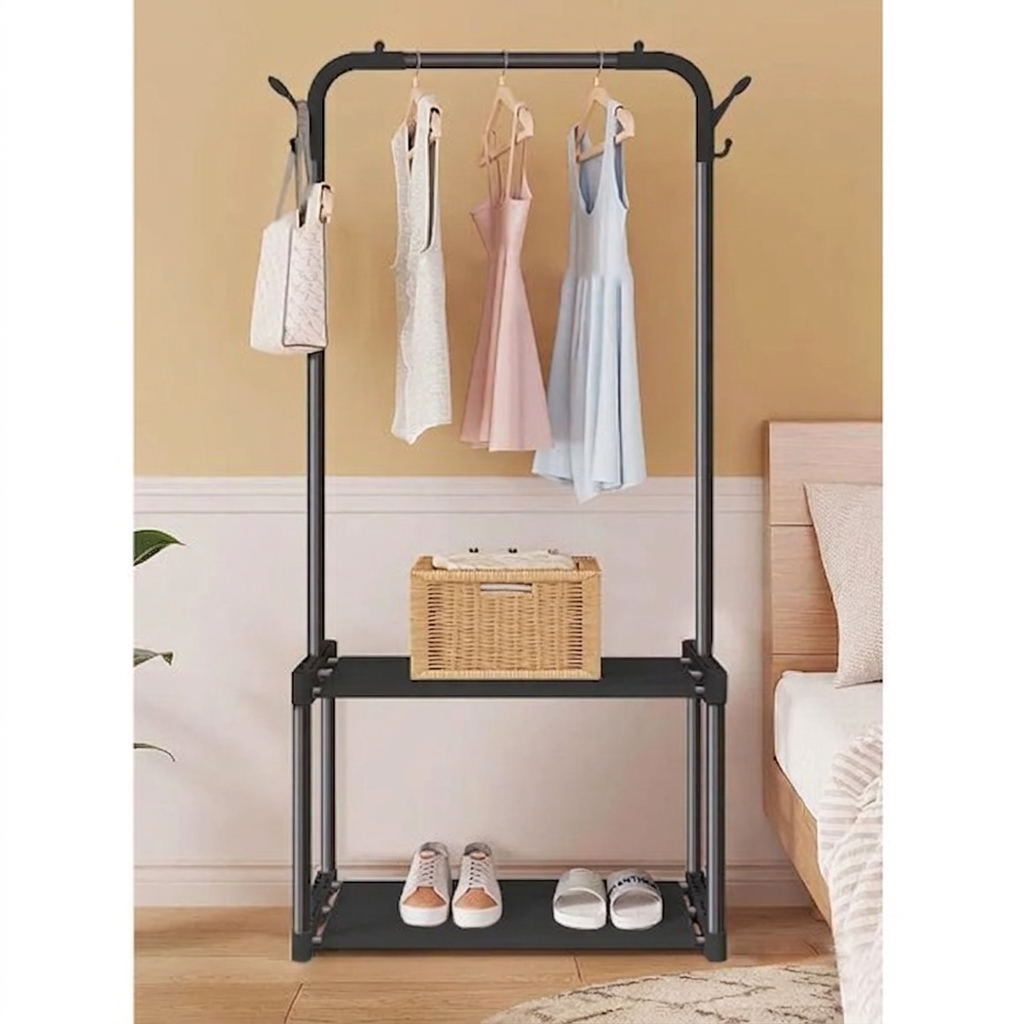 Multi-Functional Mobile Garment Rack with 3-Tier Storage Shelves